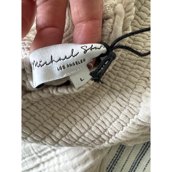 MICHAEL STARS Medina Smocked Waist Cropped Pant Cement Large NWT - Picture 9 of 10